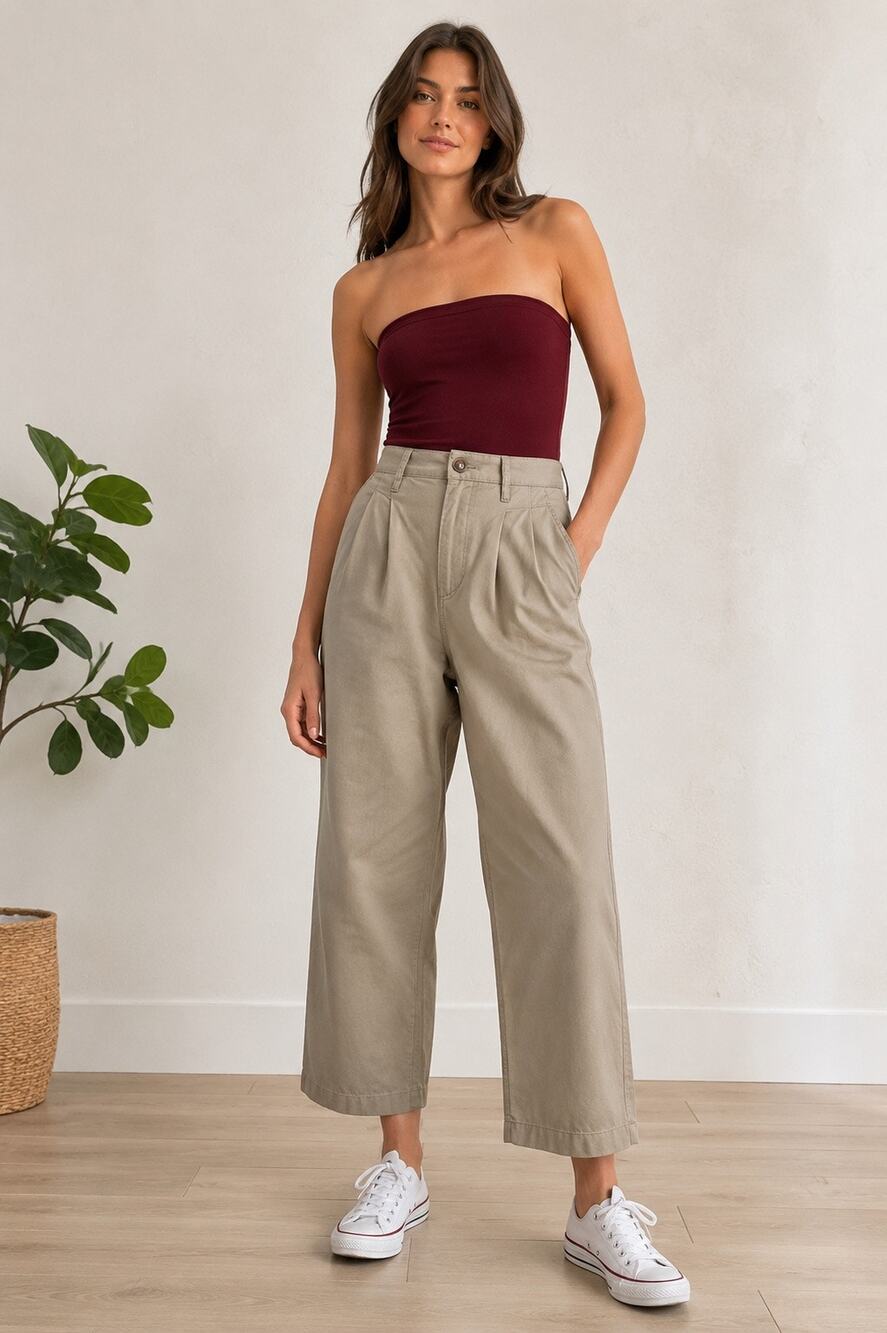 American Apparel Vintage Khaki Pleated Twill Pants 27 High Rise 100% Cotton